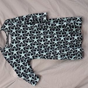 XL Lulu B colorful star pattern navy, white and turquoise 3/4 sleeve tunic